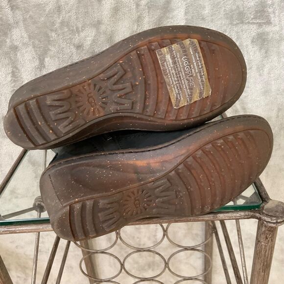 Ugg Skyfall Boots Women's Size 6 black gray leather wool  /sock Buckle wedge - Picture 5 of 13